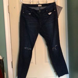 Loft Outlet - Dark-Wash, Distressed Skinny Jeans